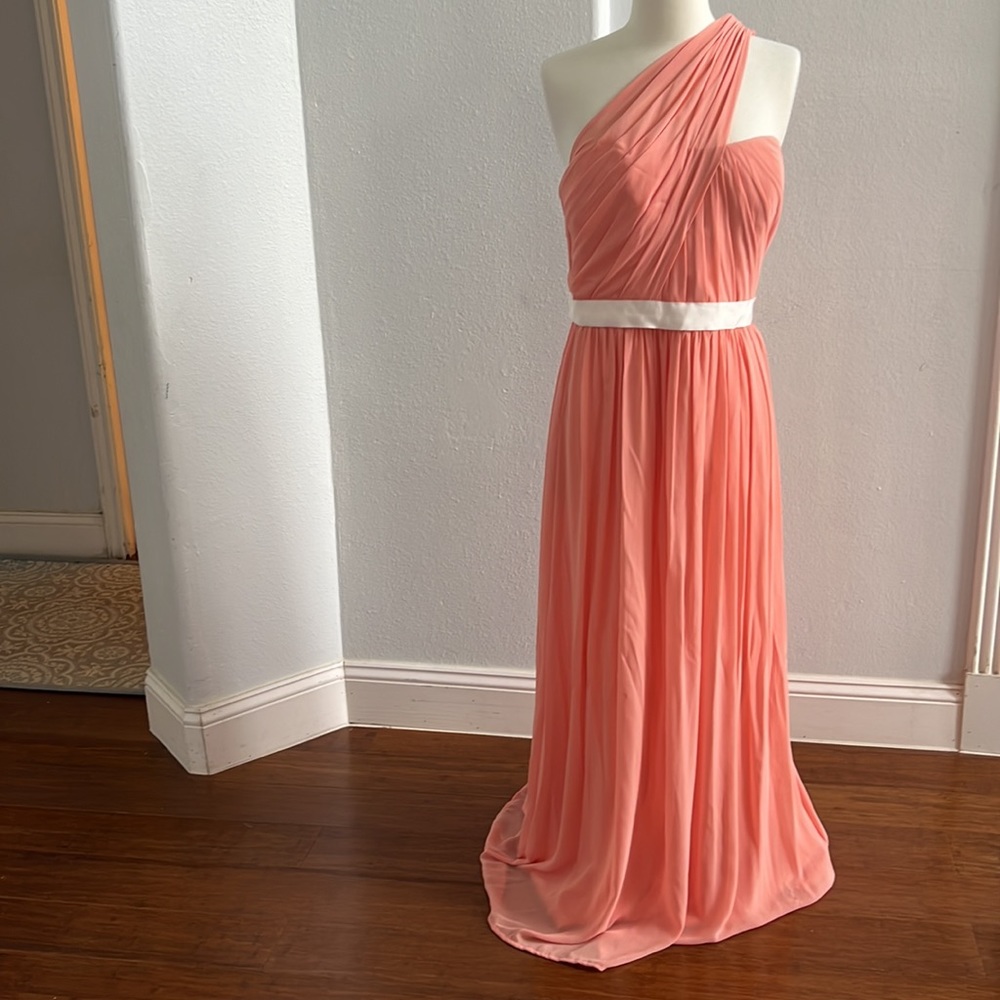 One-Shoulder Coral Chiffon Evening Dress